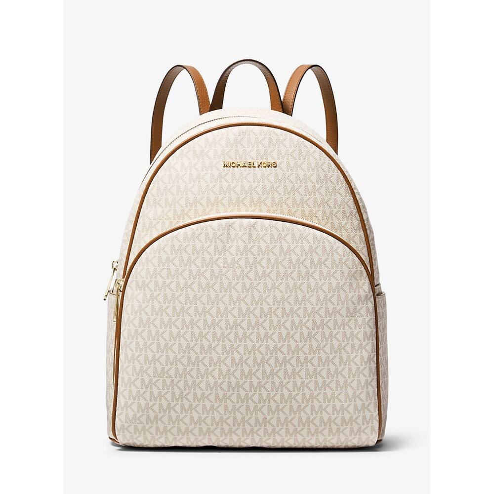 Large Michael Kors Beige Monogram Backpack with Tan Trim!